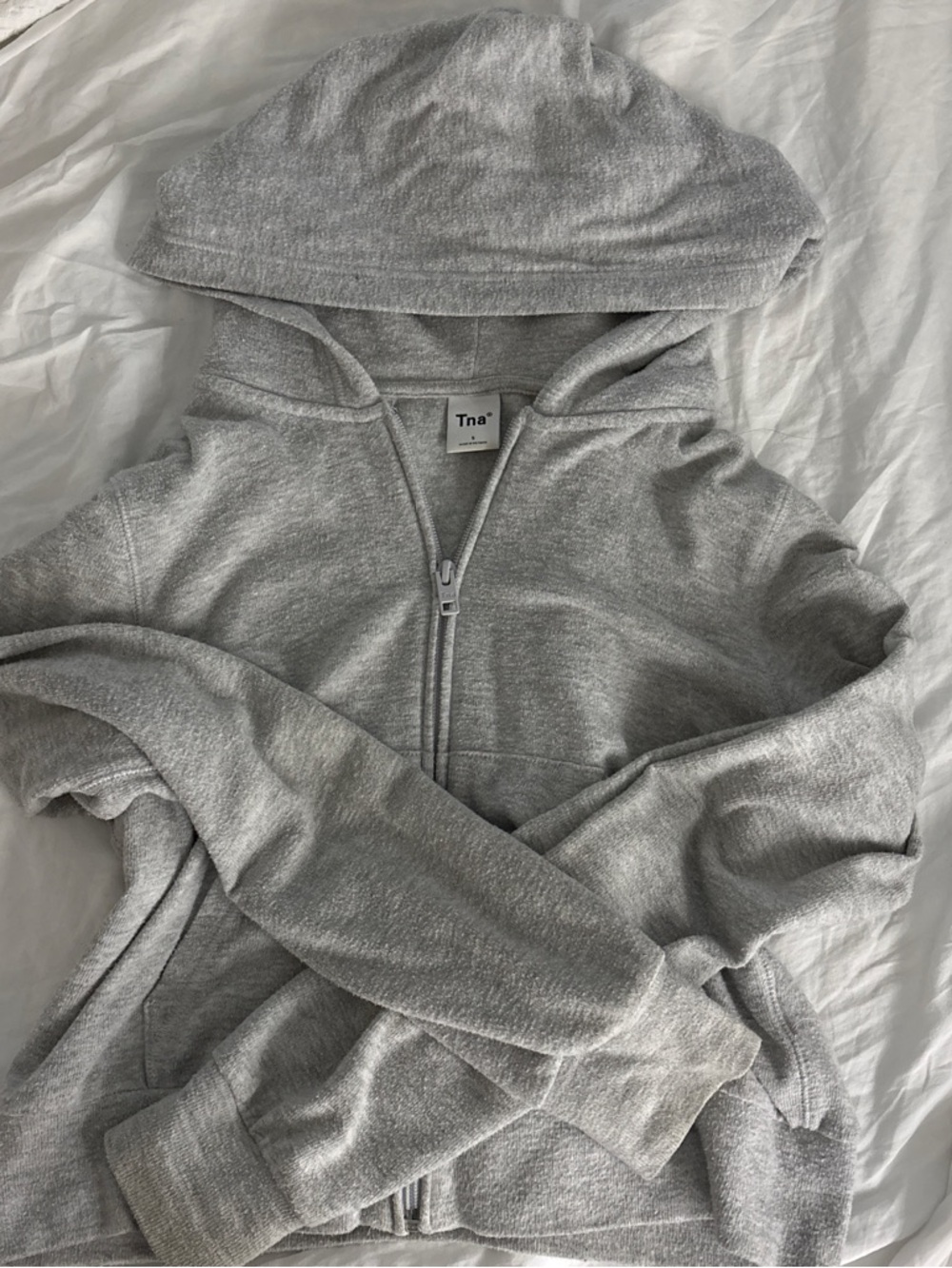 Aritzia Tna Cropped Heather Gray Zip Hoodie